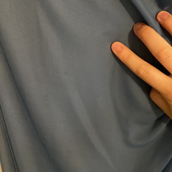 Steel Blue David’s Bridal High-Neck Ruched Mesh Bridesmaid Dress - Picture 10 of 16